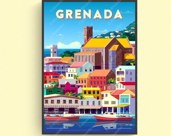 Grenada Poster Caribbean Poster Tropical Print Caribbean Travel Print Caribbean Wall Art Unframed