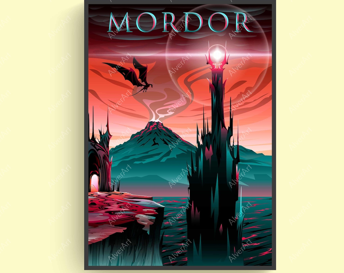 Mordor Eye of Sauron Lord of the Rings Dark Fantasy Travel Poster