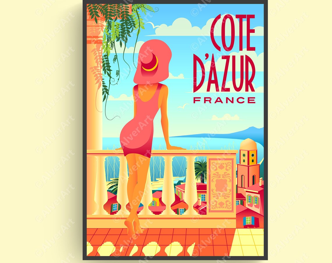 France Poster France Travel Print Cote Dazur Poster Nice Poster French Riviera Wall Art Retro Style Poster Unframed