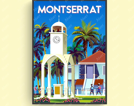 Caribbean Poster Montserrat Poster Tropical Travel Print Caribbean Wall Art Unframed