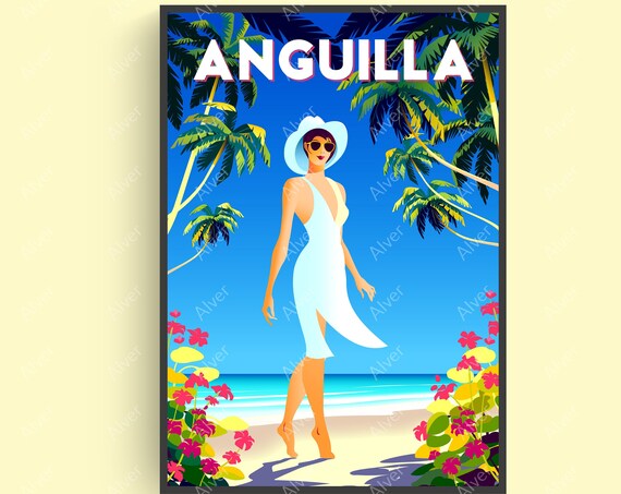 Caribbean Poster Anguilla Poster Tropical Travel Poster Caribbean Travel Print Caribbean Wall Art Unframed