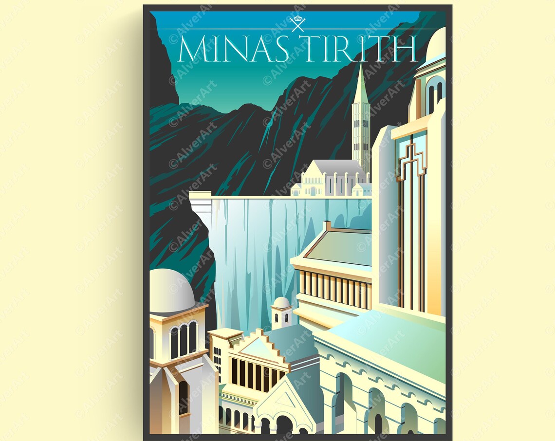 Minas Tirith White City Lord of the Rings Fantasy Travel Poster