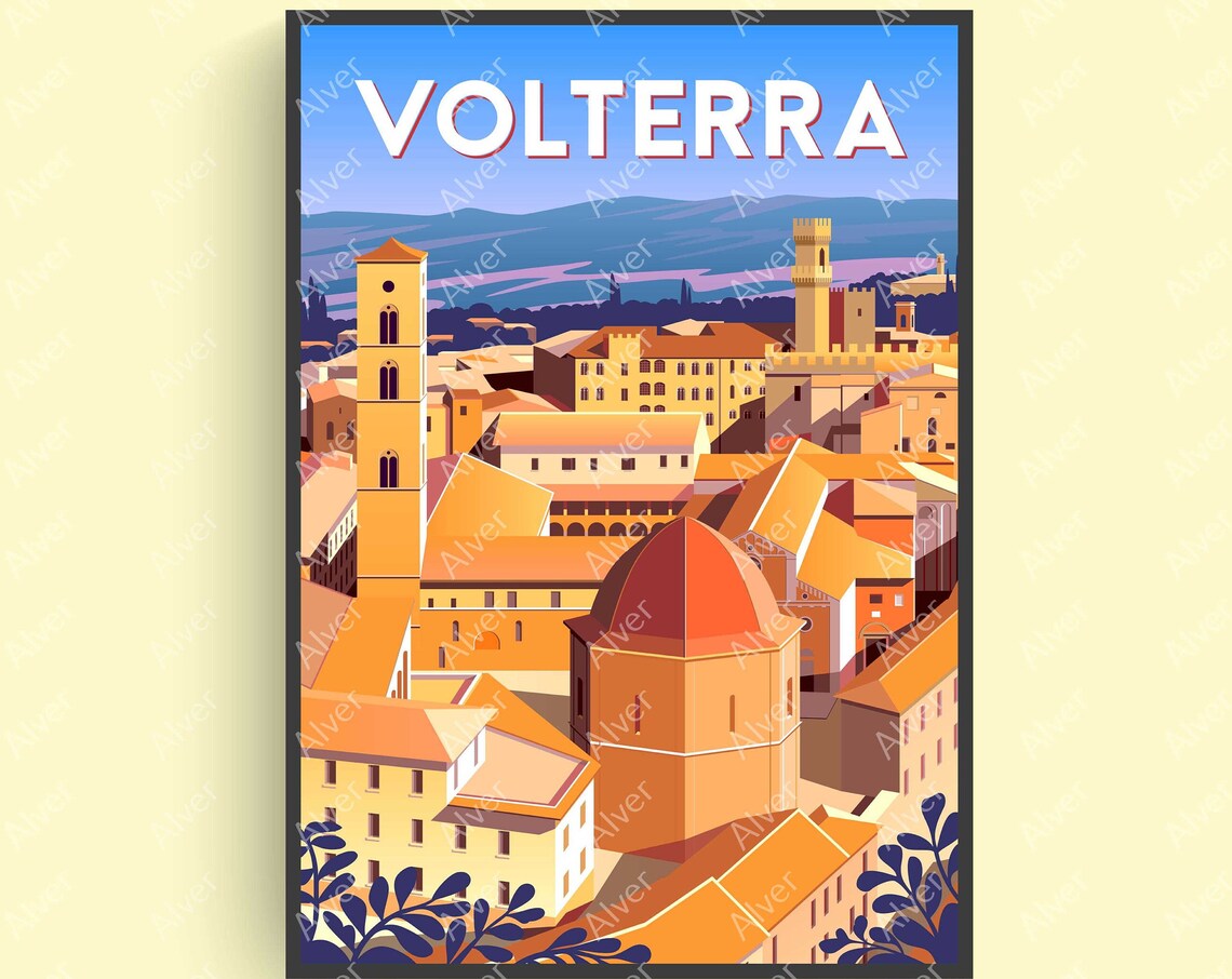 Volterra Italy Medieval Towers Terracotta Rooftops City Poster
