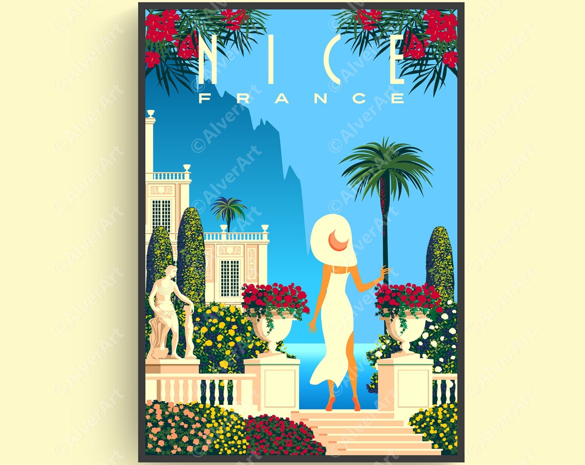 Nice France Elegant Terrace Villa Flowers Riviera Coast Poster