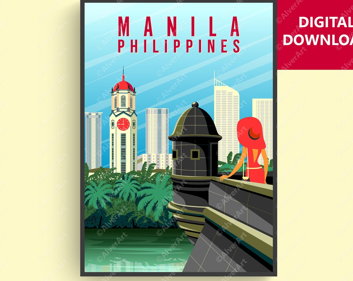 Manila Philippines City Hall Clock Tower Intramuros Travel Poster