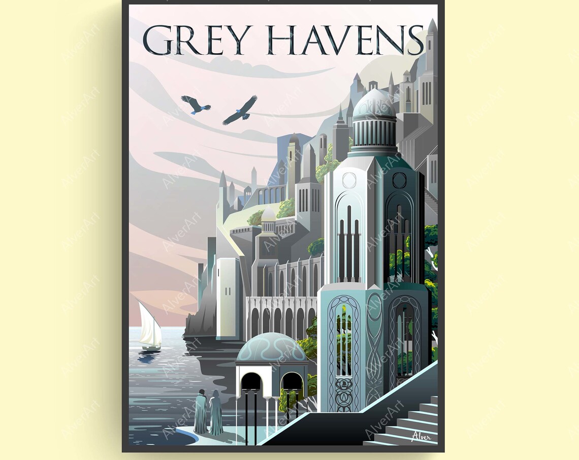 Grey Havens Elven Port Sailboat Lord Of The Rings Travel Poster