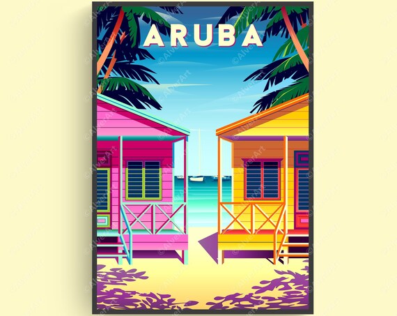 Caribbean Poster Aruba Poster Tropical Print Caribbean Travel Print Caribbean Wall Art Art Unframed
