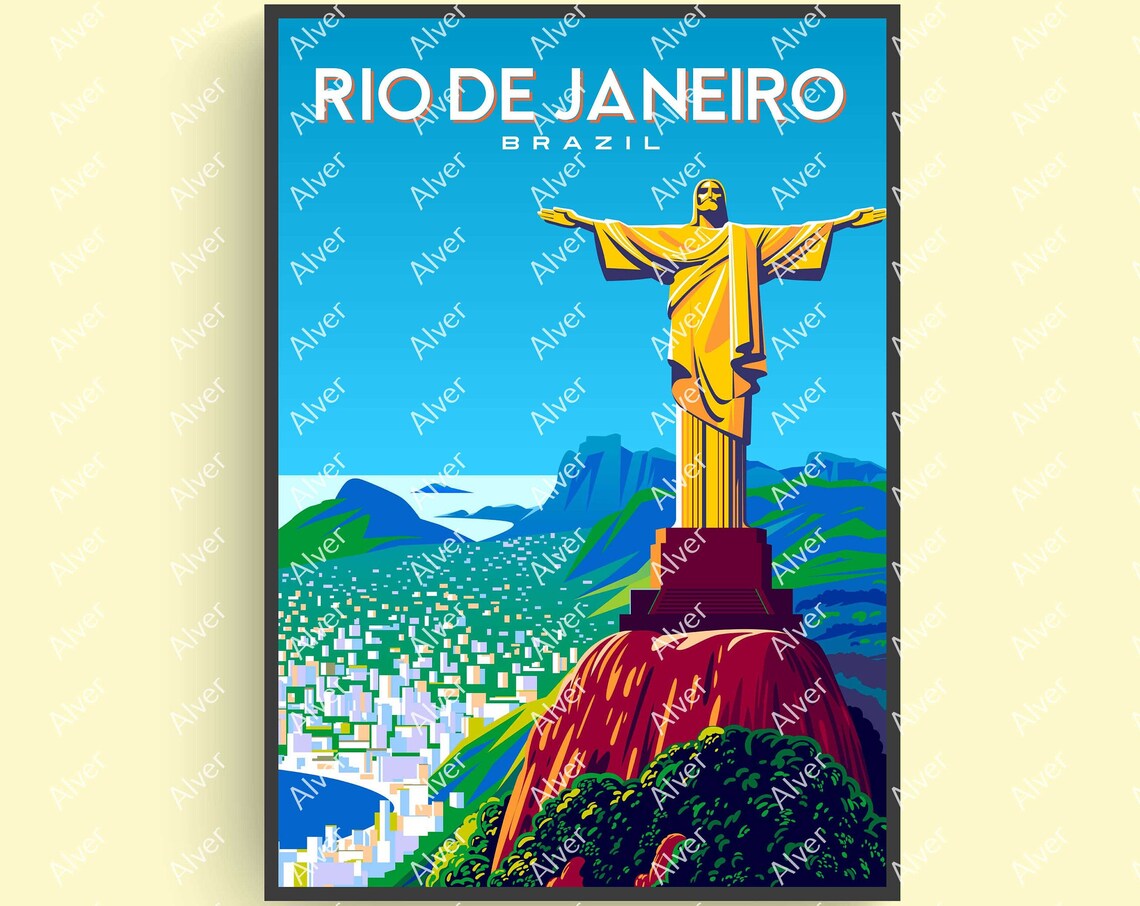 Rio de Janeiro Brazil Christ Redeemer Statue Cityscape Art Poster