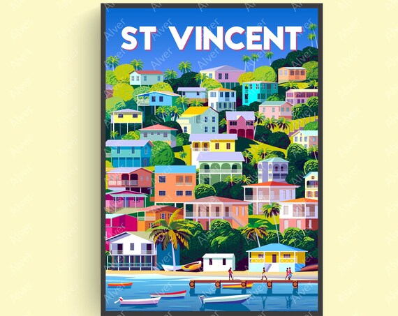 Caribbean Poster St Vincent Poster Tropical Travel Print Caribbean Wall Art Unframed