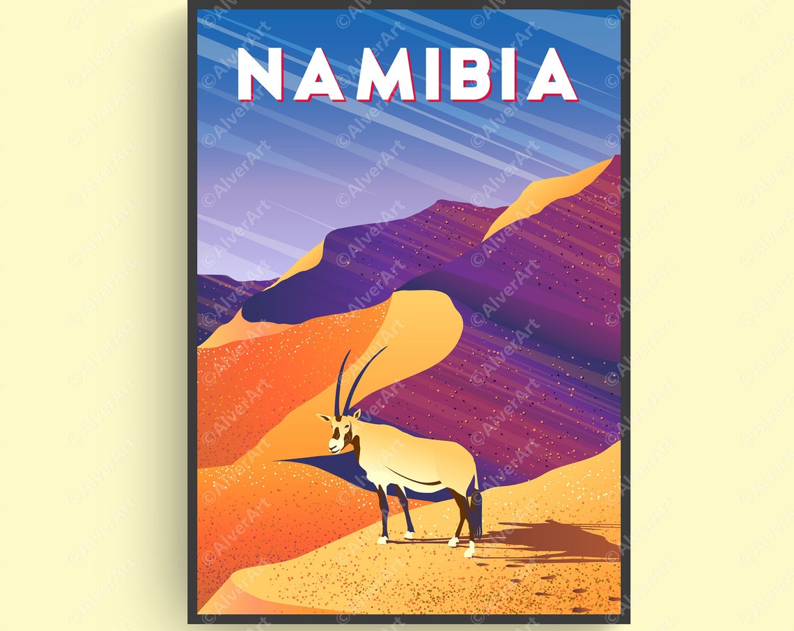 Namibia Desert Dunes Oryx Antelope African Sunset Scene Poster