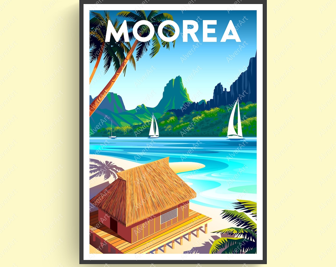 Moorea Poster French Polynesia Poster Tropical Travel Print Moorea Wall Art Unframed