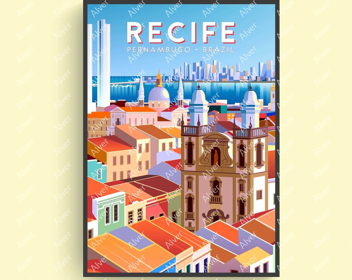 Recife Brazil Colonial Old Town Church Towers Colorful Rooftops Poster