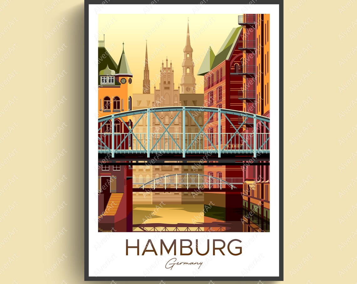Hamburg Germany Speicherstadt Warehouses Bridges Canal Poster