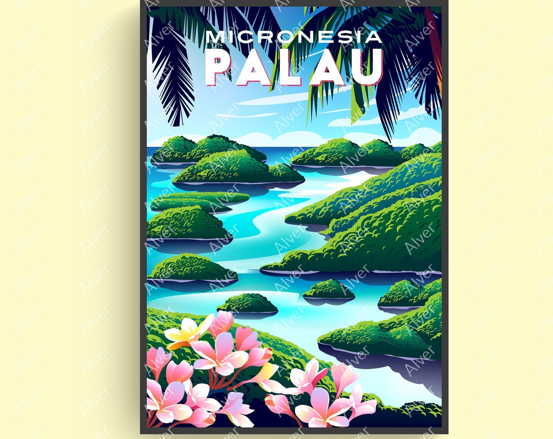 Palau Micronesia Emerald Rock Islands Lagoon Tropical Travel Poster