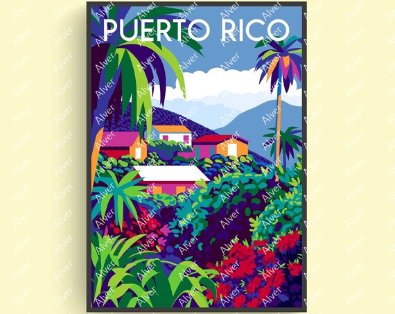 Caribbean Print Puerto Rico Poster Tropical Travel Print Caribbean Wall Art Unframed