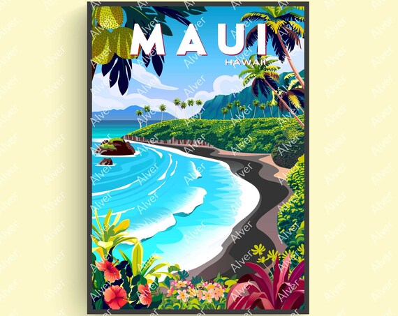 Maui Poster Hawaii Poster Hawaii Travel Print Tropical Print Hawaii Wall Art Art Unframed