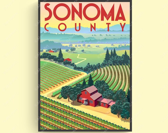 Sonoma Poster California Poster Sonoma Valley Print Retro Style Poster California Wall Art Sonoma County Poster Unframed