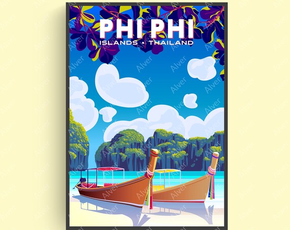 Phi Phi Poster Thailand Poster Tropical Travel Print Asia Wall Art Unframed
