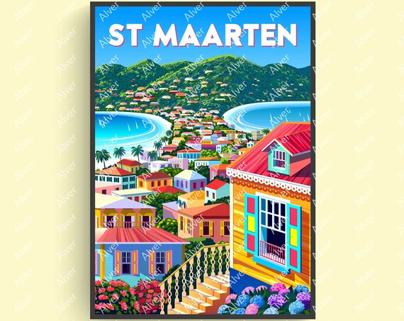 Caribbean Print St Maarten Poster Tropical Travel Print Caribbean Wall Art Unframed