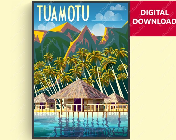 Tuamotu Poster French Polynesia Poster Tropical Travel Print Tuamotu Wall Art Art Unframed