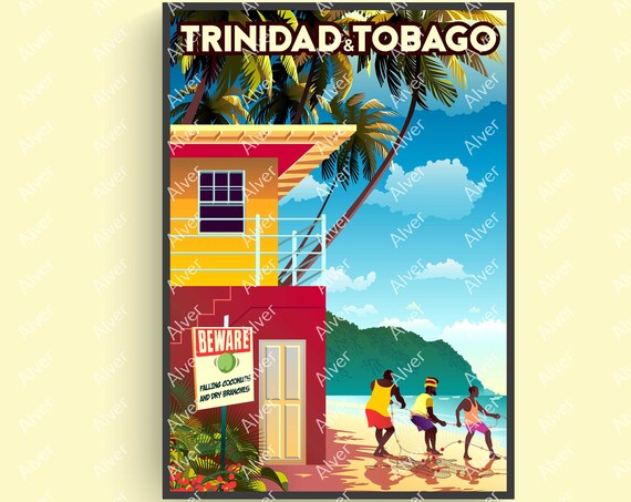 Caribbean Poster Trinidad Tobago Poster Tropical Print Caribbean Travel Print Caribbean Wall Art Unframed