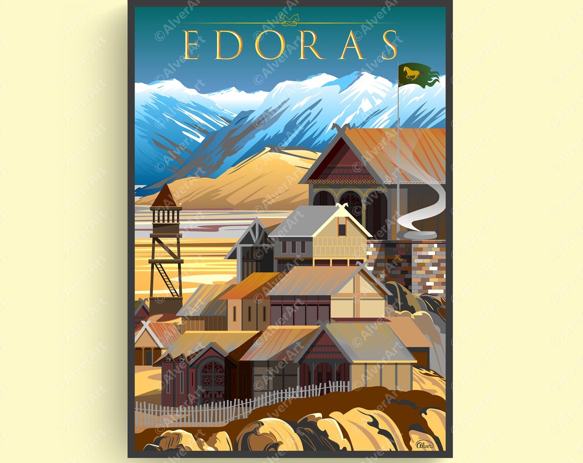 Edoras Rohan Village Snowy Peaks Lord Of The Rings Art Poster