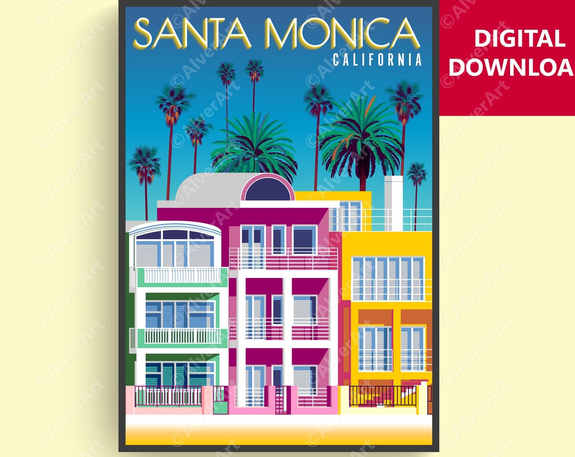 Santa Monica California Art Deco Beachfront Apartments Poster