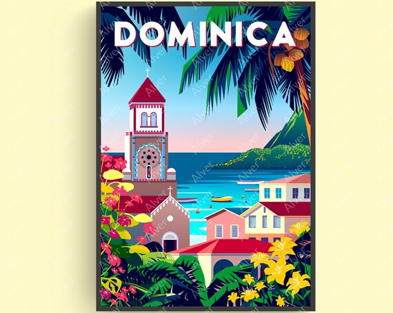 Caribbean Poster Dominica Poster Tropical Print Caribbean Travel Print Caribbean Wall Art Unframed