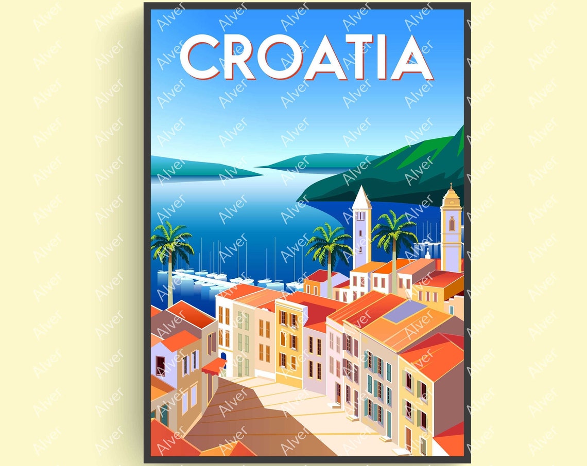 Croatia Adriatic Coast Red Roofs Harbor Sailboats Seaside Poster