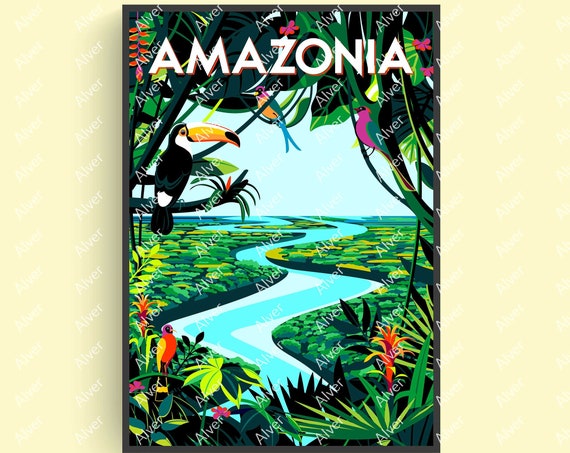 Brazil Poster Amazonia Poster Brazil Travel Print Jungle Wall Art Unframed