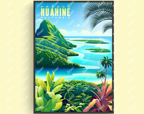 Huahine Poster French Polynesia Poster Tropical Travel Print Huahine Wall Art Art Unframed