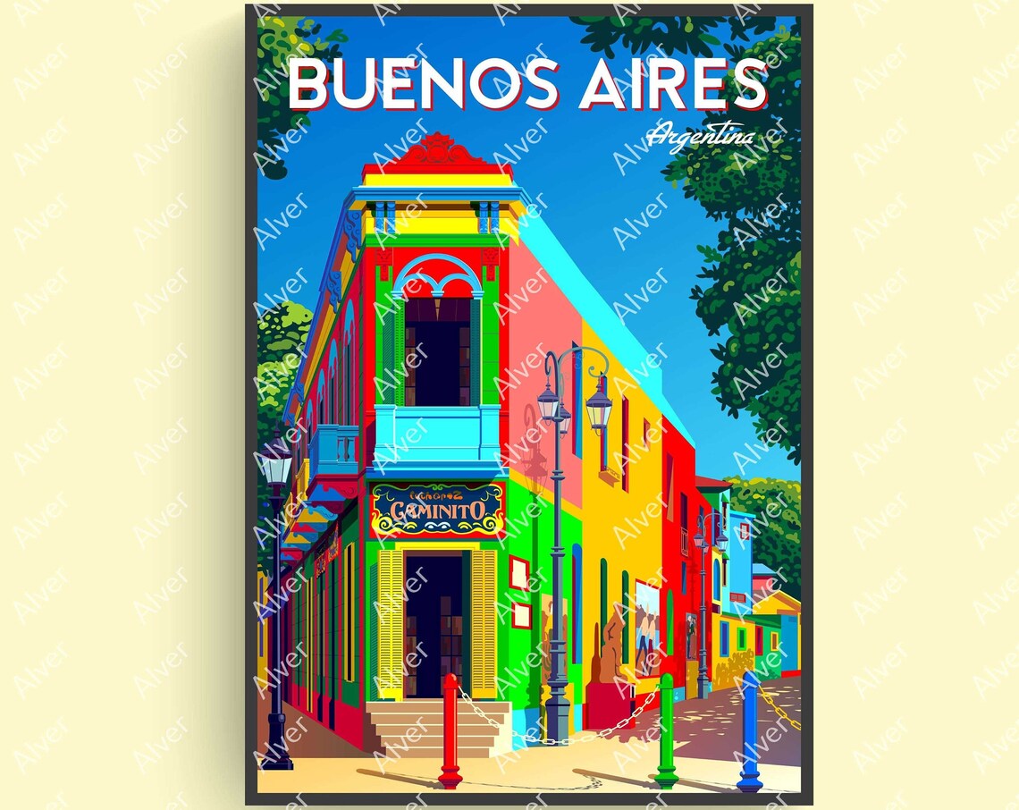Buenos Aires Argentina Caminito Colorful Street Retro Travel Poster