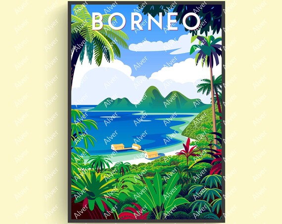 Borneo Poster Indonesia Poster Tropical Travel Print Indonesia Wall Art Unframed