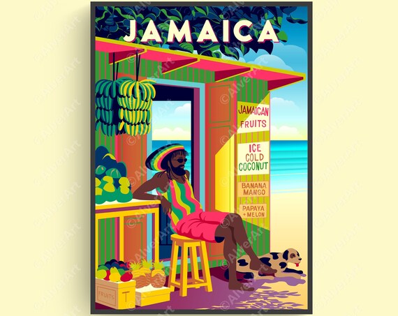 Caribbean Poster Jamaica Poster Jamaica Tropical Print Caribbean Travel Print Caribbean Wall Art Unframed