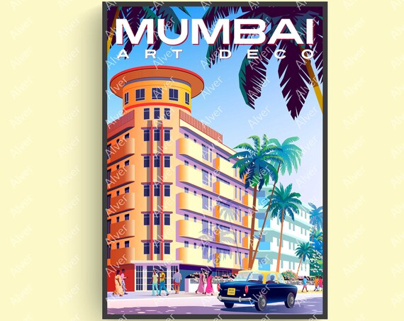 India Poster Mumbai Poster Bombay Print Art Deco Maharashtra Poster India Print India Wall Art Unframed
