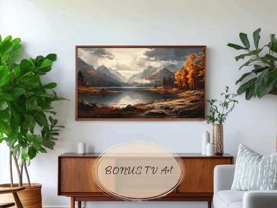 Mountain Lake Valley With Autumn Trees Misty Peaks Landscape Poster