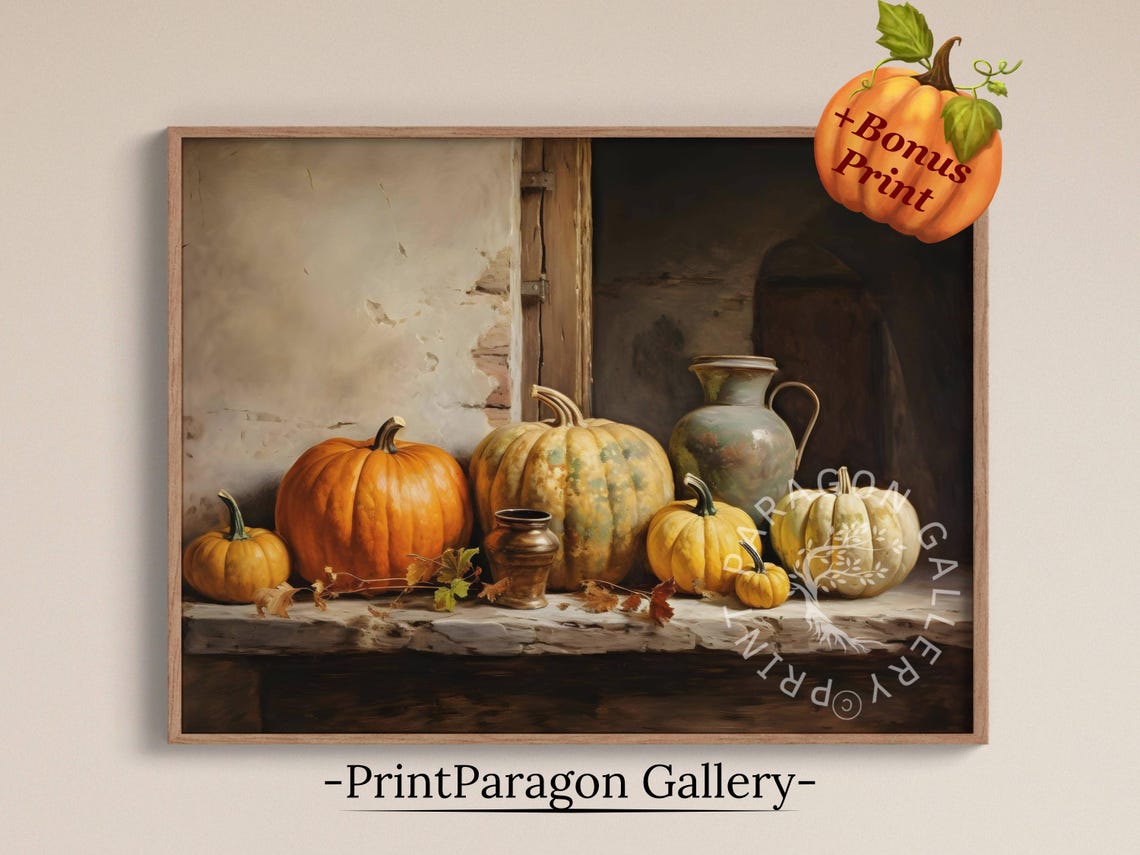 Mediterranean Rustic Pumpkins And Pottery Autumn Still Life Poster