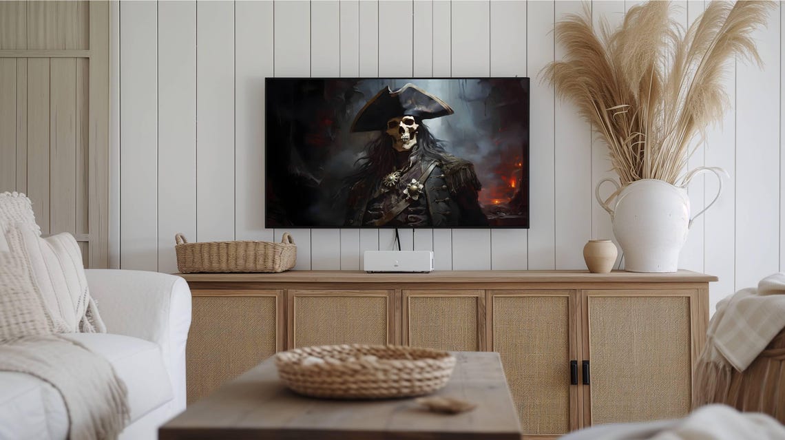 Skeleton Pirate Captain Tricorn Hat Spooky Halloween Wall Art - Image 2