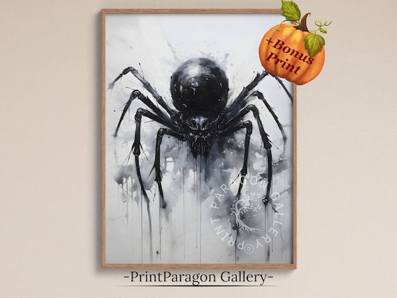 Black Spider Ink Wash Painting White Background Halloween Horror Poster