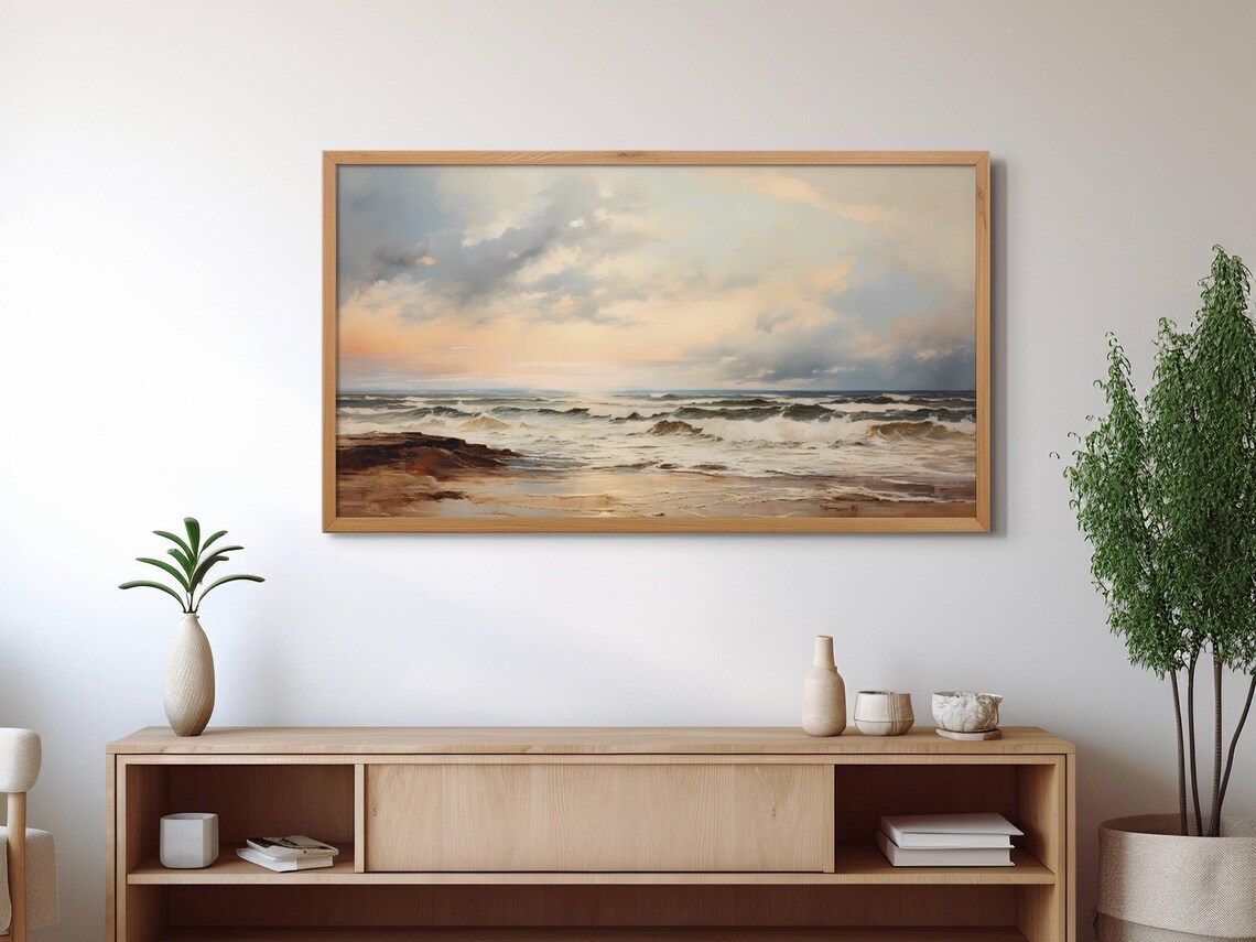 Dramatic Seacoast Waves On Rocky Shore Moody Ocean Storm Poster - Image 2