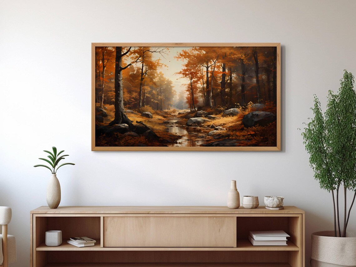 Autumn Forest Stream With Fiery Orange Foliage Vintage Woodland Poster - Image 2