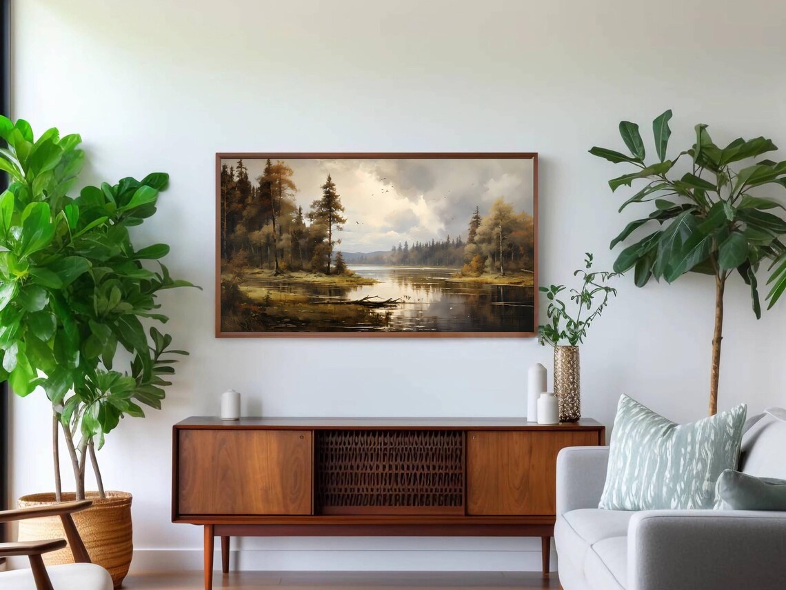 Antique Forest Lake Vintage Woodland Waterscape Oil Painting Poster - Image 2