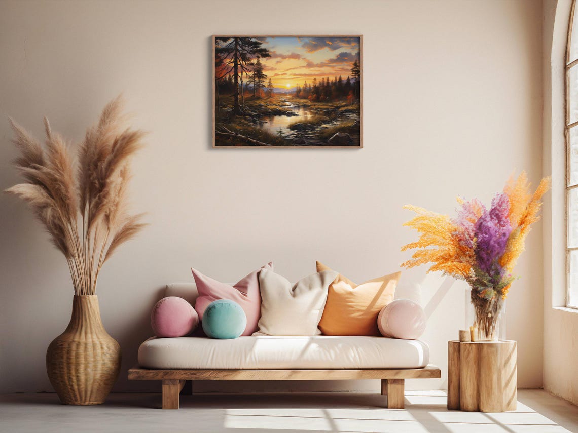 Golden Sunset Pouring Over a Rocky Mountain Stream in Autumn Poster - Image 2