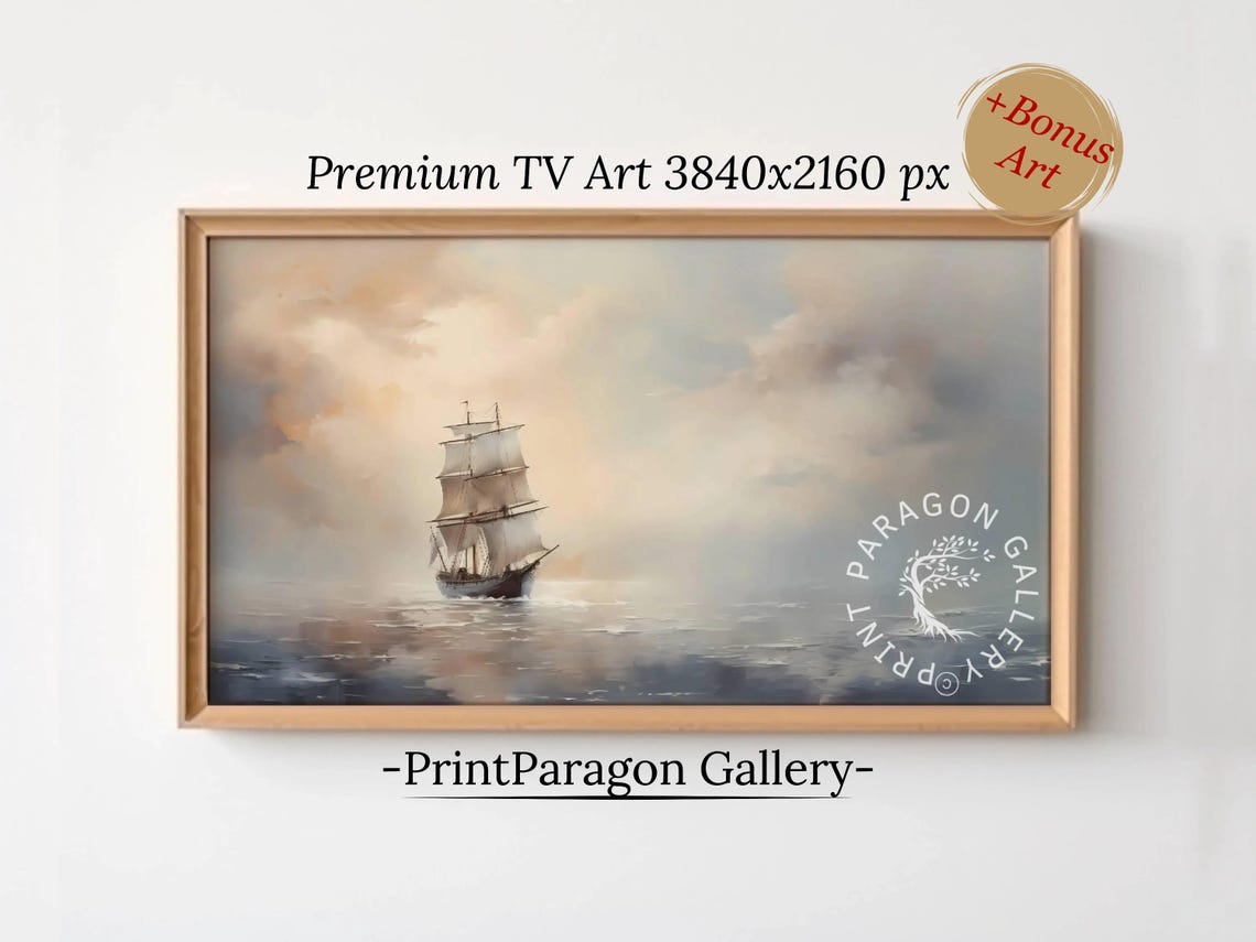 Majestic Tall Ship Sailing Calm Sea Vintage Nautical Voyage Poster