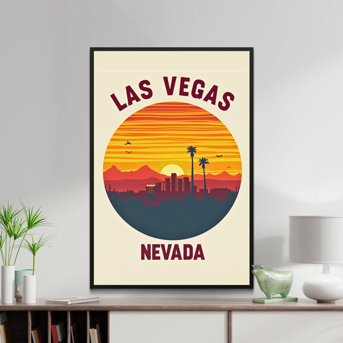 Las Vegas Nevada Desert Sunset Palms City Skyline Retro Poster
