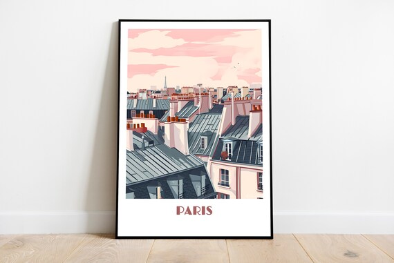 Paris Under The Roofs Handmade Poster Wall Art Modern Travel Framed France Home Made Decor Gift Vector Illustration Print