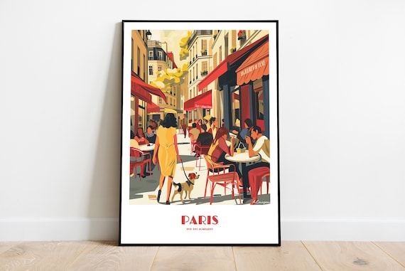 Paris Rue des Lombards Café Terrace Charming Street Travel Poster