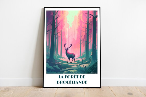 Handmade Broceliande Forest Travel Poster For Vintage Art Lovers Brittany Gift Wall Decor Print Personalized Custom Text