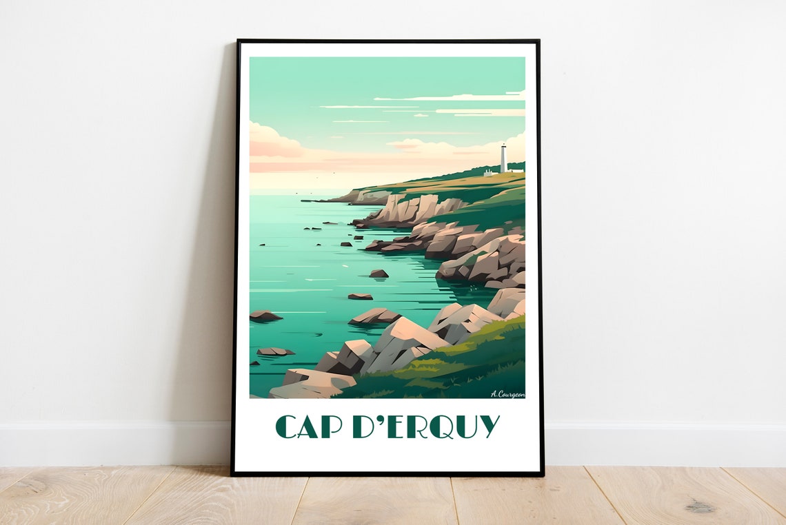 Cap d'Erquy Brittany Rocky Coast Lighthouse Travel Art Poster