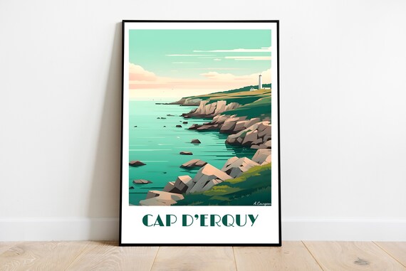 Erquy Handmade Travel Poster For Vintage Art Lovers Brittany Gift Wall Decor Print Artwork Personalized Custom Text